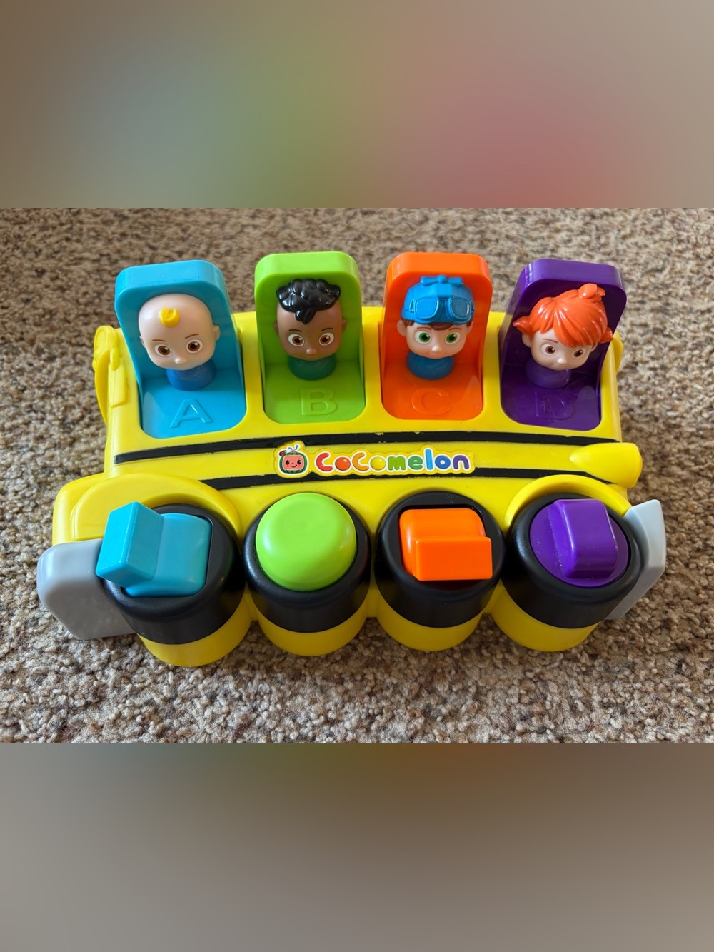Kids Pop-Up School Bus Toy - Yellow with Blue, Green, Orange, Purple Figures